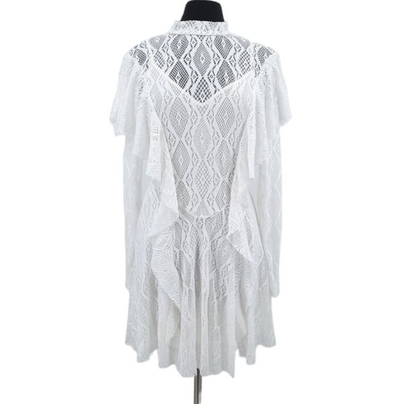 Free People Dresses & Skirts - NEW Free People Creamy White Lace Rock Candy Mock Neck Dress M Ruffles Mini